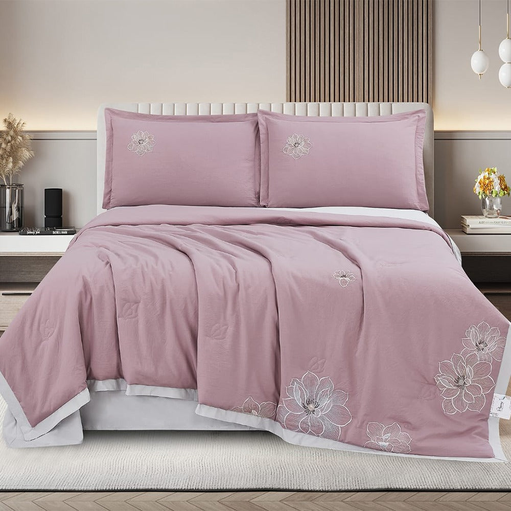 Royal Blossom Embroidered Comforter Set – Blush Pink | 4 Pieces